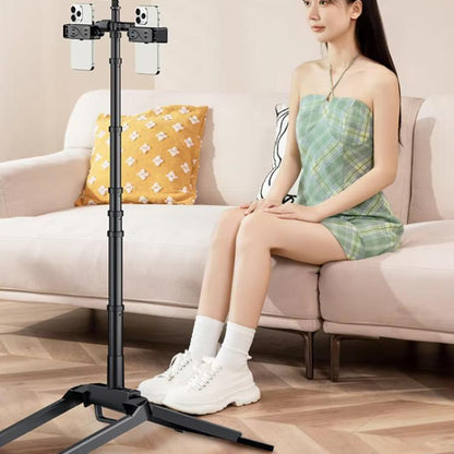 Adjustable 55-Inch Quadpod Live Streaming Phone Stand Foldable Tripod With Dual Phone Clip & 1/4 Inch Screw YY-2 - Stand by buy2fix | Online Shopping UK | buy2fix
