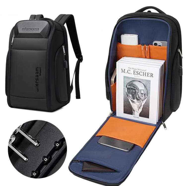 Wiersaam Men Waterproof Anti-Theft Business Backpack Travel Laptop Bag With USB Charging Port & Password Lock Middle - Backpack by wiersaam | Online Shopping UK | buy2fix