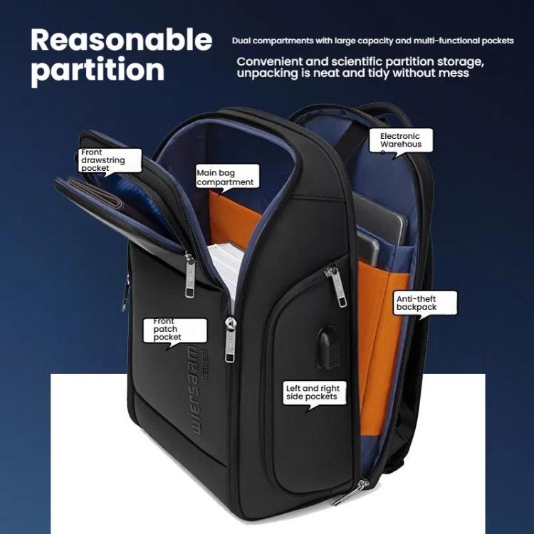 Wiersaam Men Waterproof Anti-Theft Business Backpack Travel Laptop Bag With USB Charging Port & Password Lock Small - Backpack by wiersaam | Online Shopping UK | buy2fix