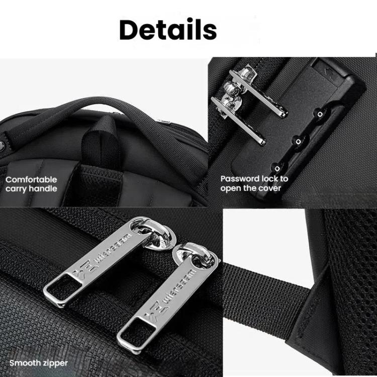 Wiersaam Men Waterproof Anti-Theft Business Backpack Travel Laptop Bag With USB Charging Port & Password Lock Small - Backpack by wiersaam | Online Shopping UK | buy2fix
