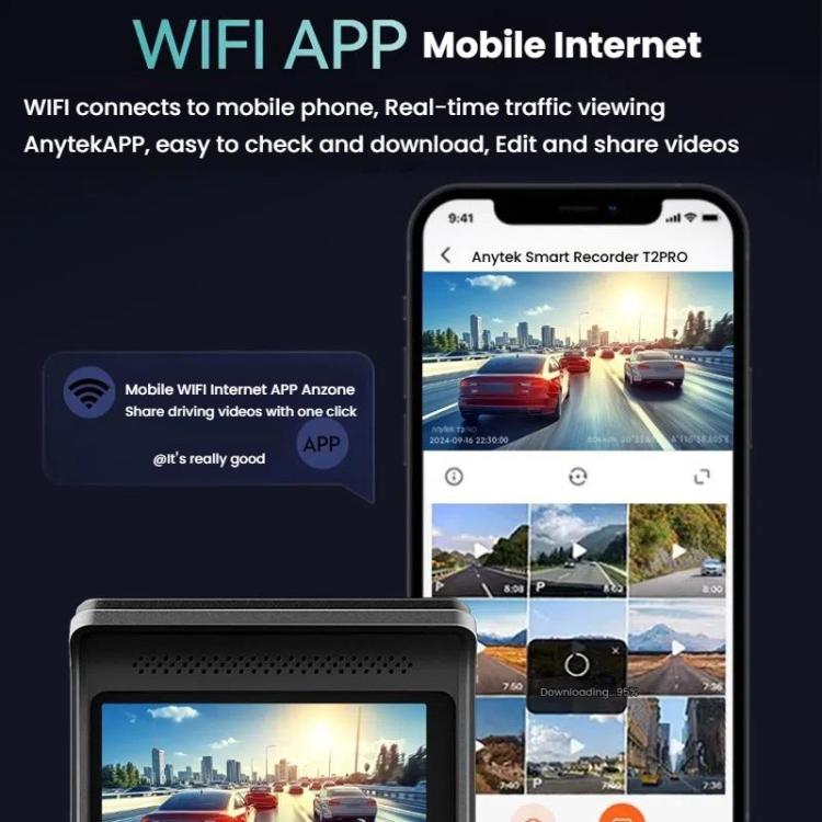 Anytek T2 PRO 3.0 Inch 2K HD Night Vision Recorder Hidden Car Camera Front And Rear Dual Recording(Without Memory) - Car DVRs by Anytek | Online Shopping UK | buy2fix