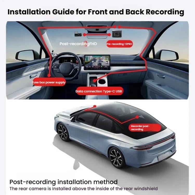 Anytek T2 PRO 3.0 Inch 2K HD Night Vision Recorder Hidden Car Camera Front And Rear Dual Recording(Without Memory) - Car DVRs by Anytek | Online Shopping UK | buy2fix