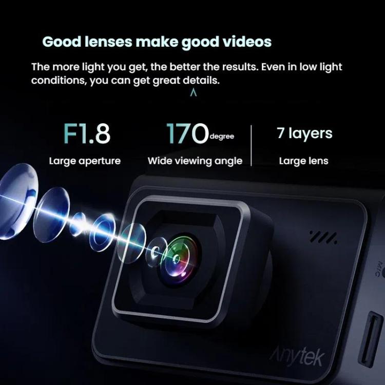 Anytek T2 PRO 3.0 Inch 2K HD Night Vision Recorder Hidden Car Camera Front And Rear Dual Recording(Without Memory) - Car DVRs by Anytek | Online Shopping UK | buy2fix