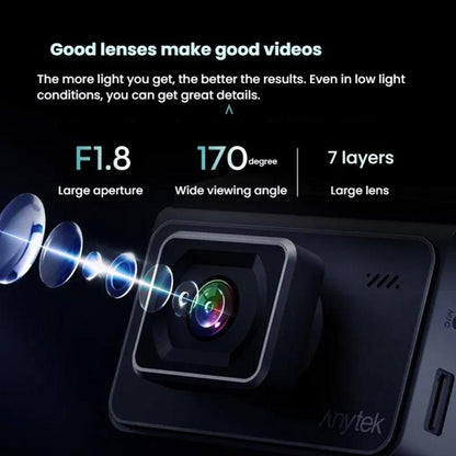 Anytek T2 PRO 3.0 Inch 2K HD Night Vision Recorder Hidden Car Camera Front And Rear Dual Recording(Without Memory) - Car DVRs by Anytek | Online Shopping UK | buy2fix