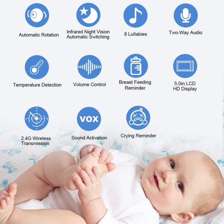 5 inch 1080P HD Baby Watcher Baby Monitor Camera US Plug - Baby Monitor by buy2fix | Online Shopping UK | buy2fix