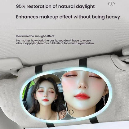 Car Sun Visor LED Touch Light Magnifying Makeup Mirror(White) - Interior Mirrors by buy2fix | Online Shopping UK | buy2fix