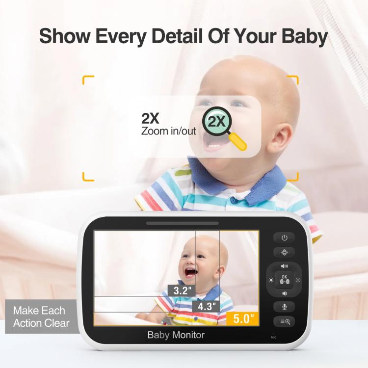 5 inch LCD Screen Auto Night Vision Baby Monitor EU Plug - Baby Monitor by buy2fix | Online Shopping UK | buy2fix