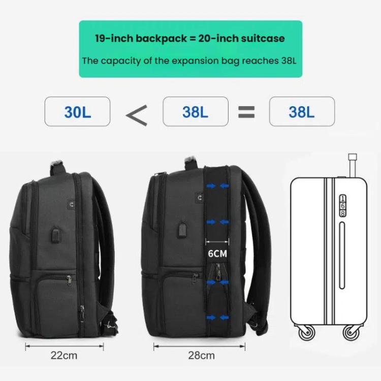 Tigernu 19-inch Expandable Men Anti-Theft Laptop Backpack with USB Charging Port, Headphone Hole & Comfort Shoulder Straps for Travel, Work Commute(Black) - Backpack by Tigernu | Online Shopping UK | buy2fix