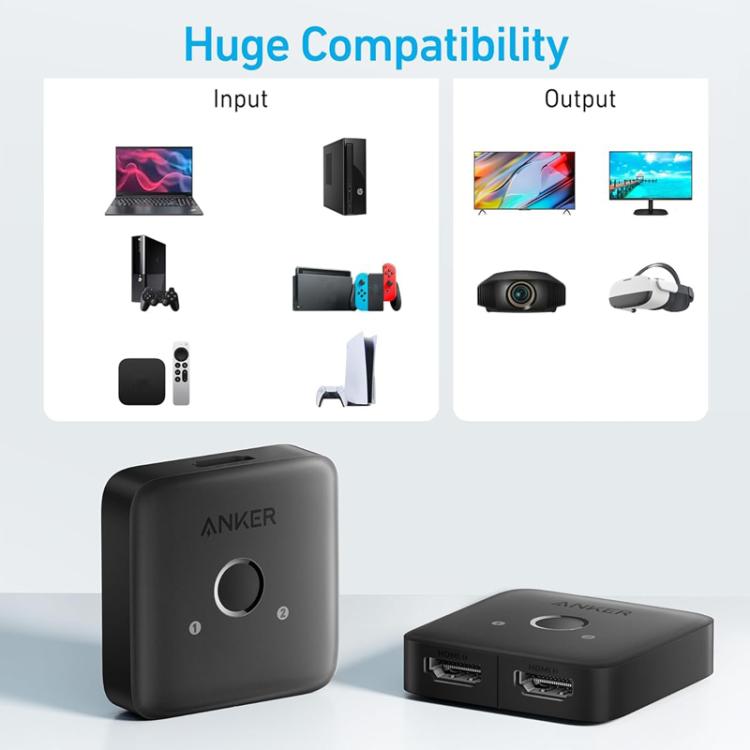 ANKER A83H1 4K 2 Into 1 Out Docking Station HDMI Converter(Black) - Converter by ANKER | Online Shopping UK | buy2fix