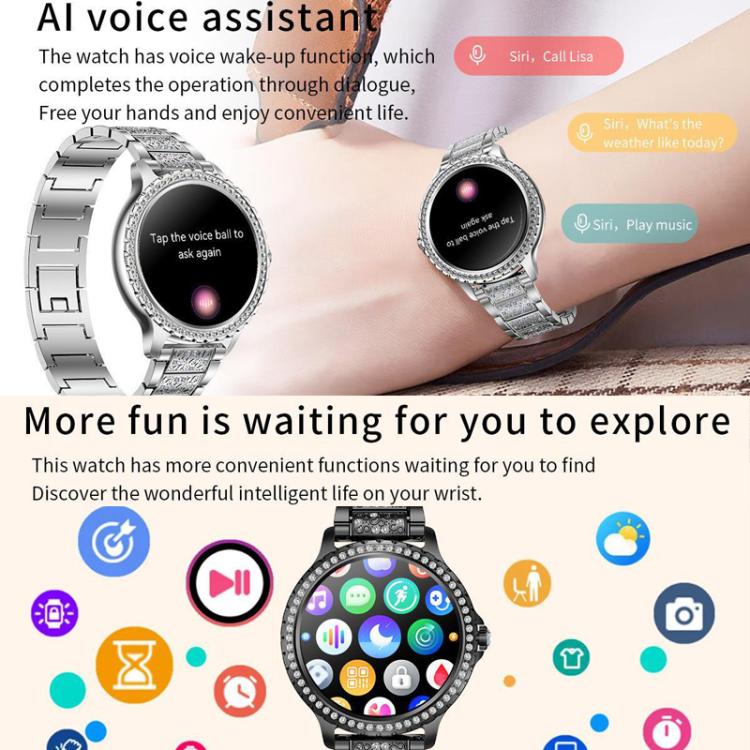 Bluetooth Calling AI Voice Assistant Life Waterproof Sports Smartwatch, Color: Gold Pink Silicone Strap - Smart Watches by buy2fix | Online Shopping UK | buy2fix
