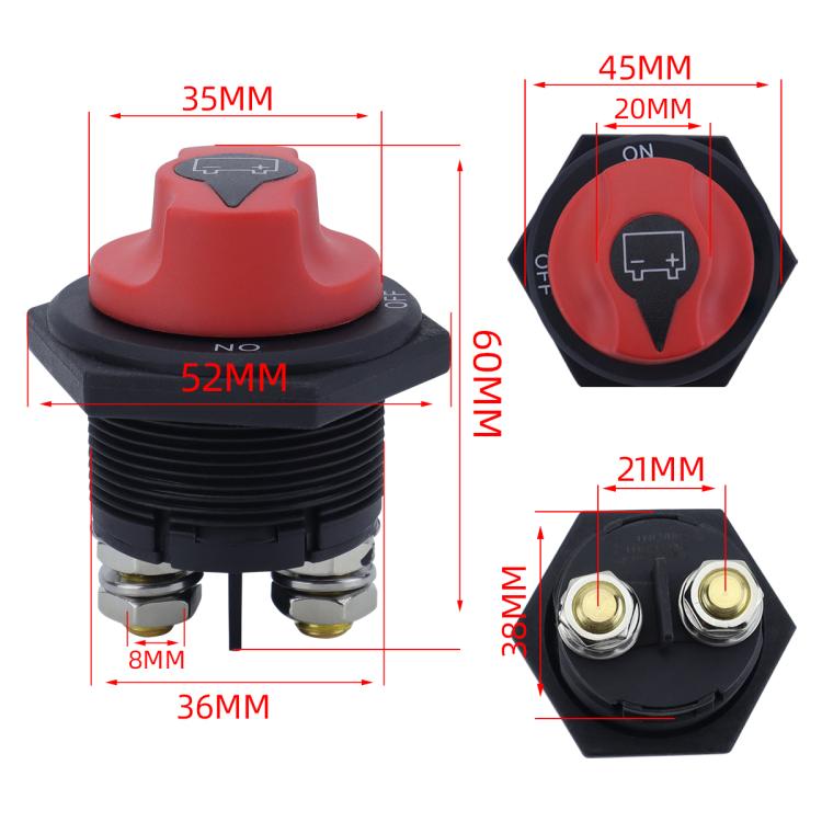 200A DC Brass Conductive RV Yacht Leak-proof Battery Switch(Black Without OUT Style 1 Non-removable) - Car Switches by buy2fix | Online Shopping UK | buy2fix