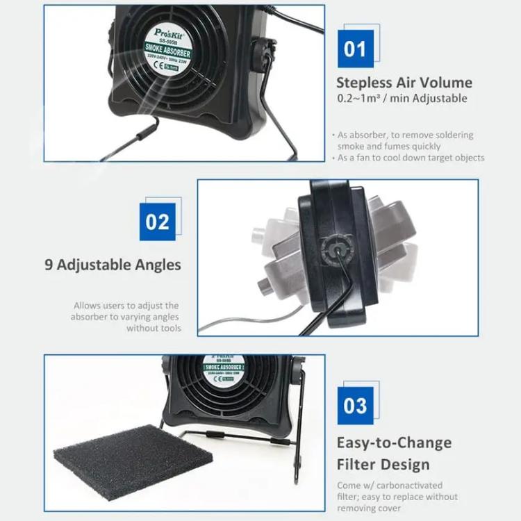 ProsKit SS-595H  Soldering Fume Extractor With Blowing/Suction, Adjustable Wall/Desk Mount - - Others by ProsKit | Online Shopping UK | buy2fix
