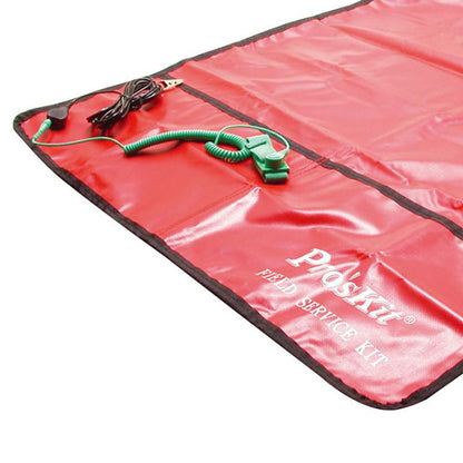 ProsKit 8PK-AS07-1 26x24 Inch ESD Anti-Static Work Mat with 2m Wrist Strap & 3m Grounding Cord(Red) - Others by ProsKit | Online Shopping UK | buy2fix