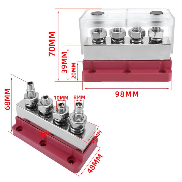 600A RV Yacht Copper Bolt 4 Stud Heavy Duty Busbar Terminal, Color: Red Single - Fuse by buy2fix | Online Shopping UK | buy2fix