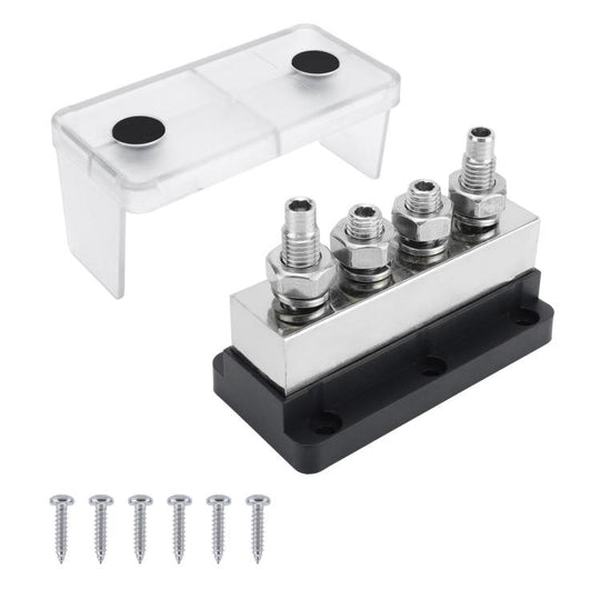 600A RV Yacht Copper Bolt 4 Stud Heavy Duty Busbar Terminal, Color: Black Single