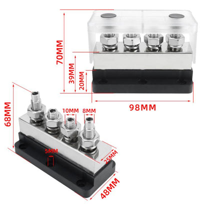 600A RV Yacht Copper Bolt 4 Stud Heavy Duty Busbar Terminal, Color: Black Single - Fuse by buy2fix | Online Shopping UK | buy2fix
