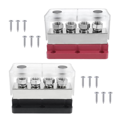 600A RV Yacht Copper Bolt 4 Stud Heavy Duty Busbar Terminal, Color: Red+Black - Fuse by buy2fix | Online Shopping UK | buy2fix
