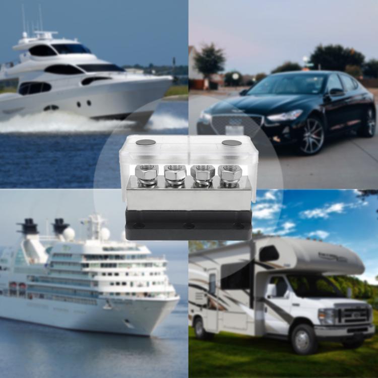 600A RV Yacht Copper Bolt 4 Stud Heavy Duty Busbar Terminal, Color: Black Single - Fuse by buy2fix | Online Shopping UK | buy2fix