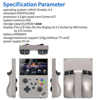 R43 Pro Handheld Game Console 4K HD 4.3-Inch Screen Home Portable Video Game Player, Spec: Gray 128G - Pocket Console by buy2fix | Online Shopping UK | buy2fix