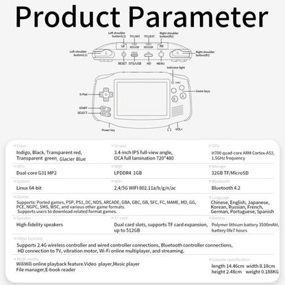 ANBERNIC RG 34XX Handheld Game Console Classic Retro Wireless WIFI Video Gaming Player, Size: Standard 32G-Without Game(Glacier Blue) - Pocket Console by ANBERNIC | Online Shopping UK | buy2fix