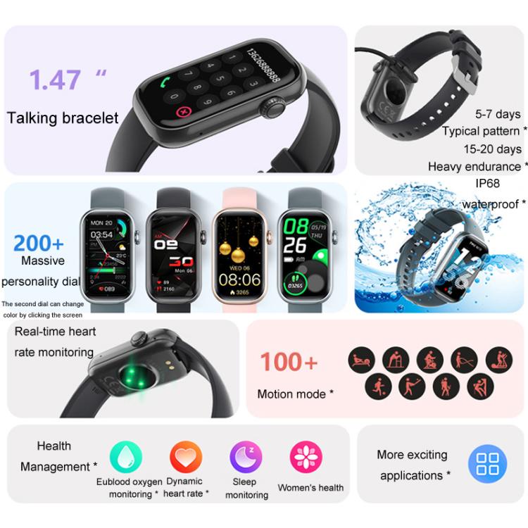 QS50 1.47inch TFT Screen Smart Wristband Support Bluetooth Calling / Oxygen Detection / Sleep Detection / Heart Rate Detection(Pink) - Smart Wristbands by buy2fix | Online Shopping UK | buy2fix