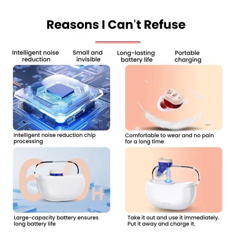 Elderly Hearing Aids In-Ear Sound Amplifier Stand-Alone Sound Collector Invisible Hearing Aids(Red) - Hearing Aids by buy2fix | Online Shopping UK | buy2fix