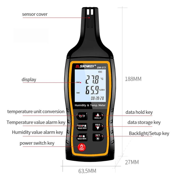 SNDWAY SW-572 Handheld Digital Temperature Humidity Meter High Sensitivity Temperature Humidity Meter - PH & Moisture Meter by SNDWAY | Online Shopping UK | buy2fix
