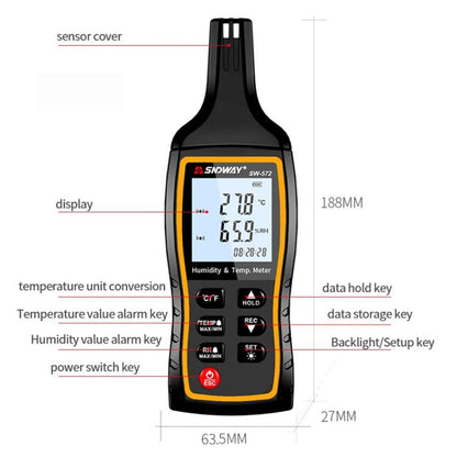 SNDWAY SW-572 Handheld Digital Temperature Humidity Meter High Sensitivity Temperature Humidity Meter - PH & Moisture Meter by SNDWAY | Online Shopping UK | buy2fix