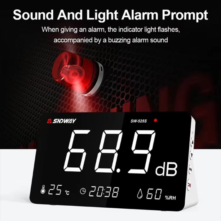 SNDWAY SW-525S Desktop Noise Meter Temperature and Humidity Meter Decibel Meter Environmental Noise Monitor - Light & Sound Meter by SNDWAY | Online Shopping UK | buy2fix