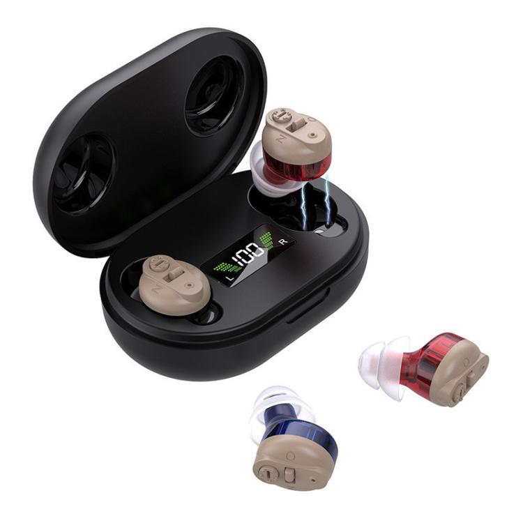 Elderly Hearing Aids Invisible Sound Amplifier Noise Reduction Collector With Digital Display Charging Compartment(Red And Blue) - Hearing Aids by buy2fix | Online Shopping UK | buy2fix