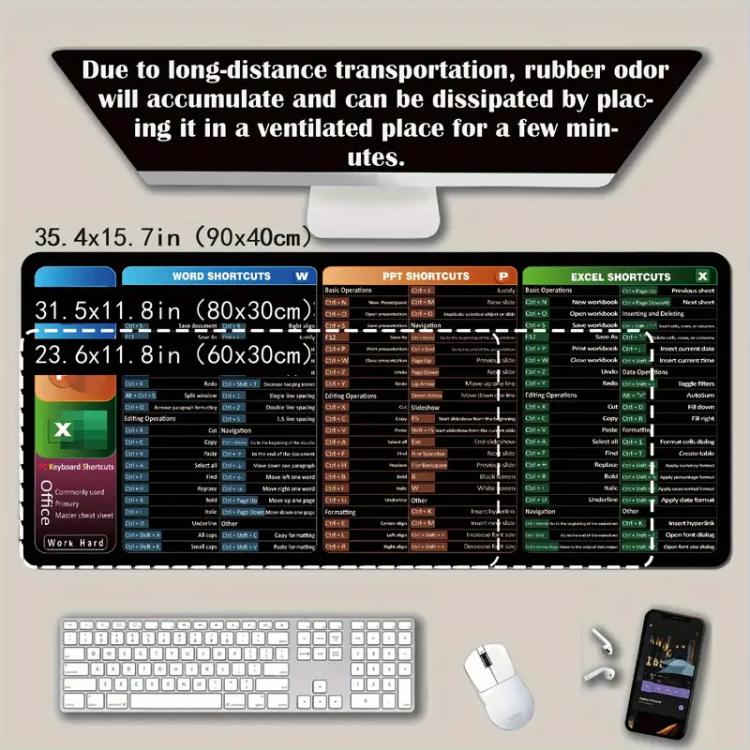 Keyboard Shortcut Desk Mat Mouse Pad Non-Slip Office Desk Pad With Computer Commands 400x900x2mm(No.9) - Mouse Pads by buy2fix | Online Shopping UK | buy2fix