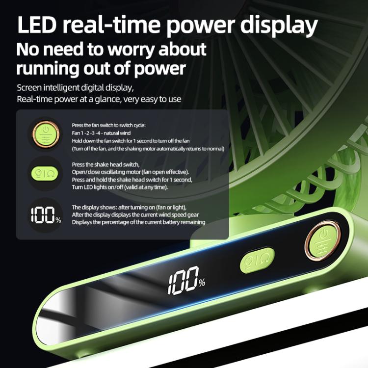 F6 LED Smart Digital Display 5-speed Wind Speed Desktop Night Light Fan, Color: Shaking Head Green - Electric Fans by buy2fix | Online Shopping UK | buy2fix