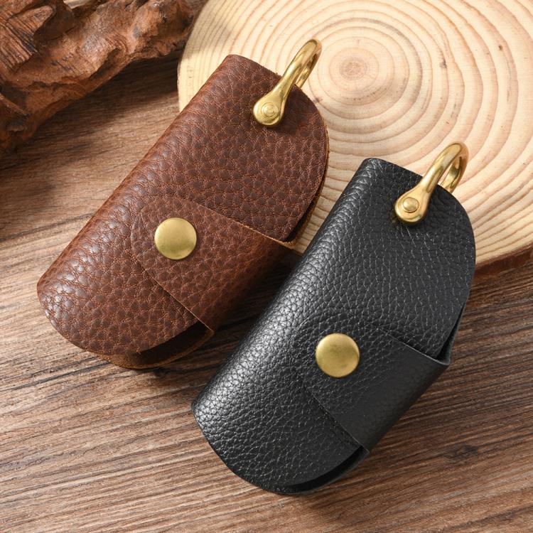 Vintage Pebbled Leather Key Holder - Genuine Leather Keychain Organizer with Belt Clip Car Key Accessories(Deep Brown) - Key Rings by buy2fix | Online Shopping UK | buy2fix
