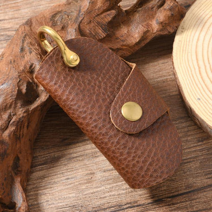 Vintage Pebbled Leather Key Holder - Genuine Leather Keychain Organizer with Belt Clip Car Key Accessories(Deep Brown) - Key Rings by buy2fix | Online Shopping UK | buy2fix