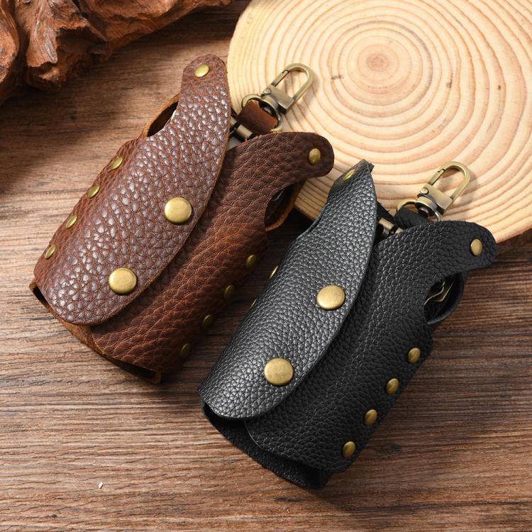 Clothing-Shaped Vintage Pebble Grain Leather Key Holder Keychain With Studded Design (Deep Brown) - Key Rings by buy2fix | Online Shopping UK | buy2fix