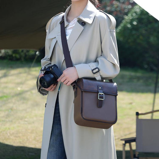 Cwatcun D185 Medium Shoulder Leisure Camera Bag Vintage PU Waterproof Micro SLR Camera Storage Bag(Brown) - Strap Satchel by Cwatcun | Online Shopping UK | buy2fix