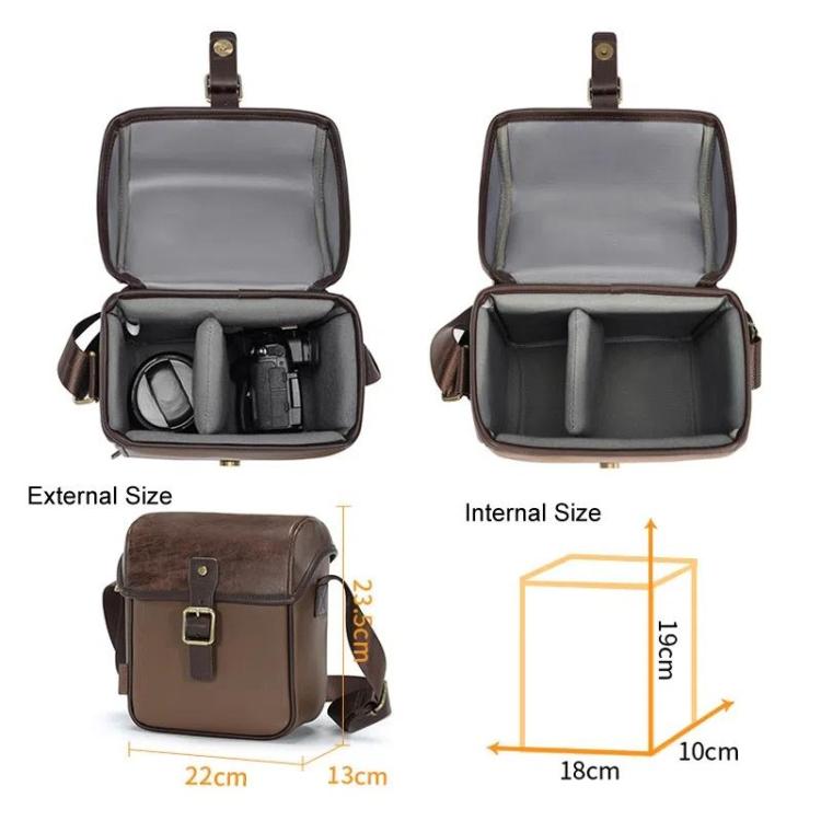 Cwatcun D185 Medium Shoulder Leisure Camera Bag Vintage PU Waterproof Micro SLR Camera Storage Bag(Brown) - Strap Satchel by Cwatcun | Online Shopping UK | buy2fix