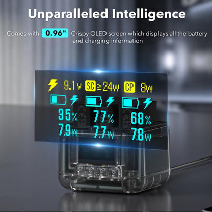 For GoPro HERO13 Black Super Fast Charger Dock Battery Charging Station With OLED Screen Display(Transparent Black) - Charger by buy2fix | Online Shopping UK | buy2fix