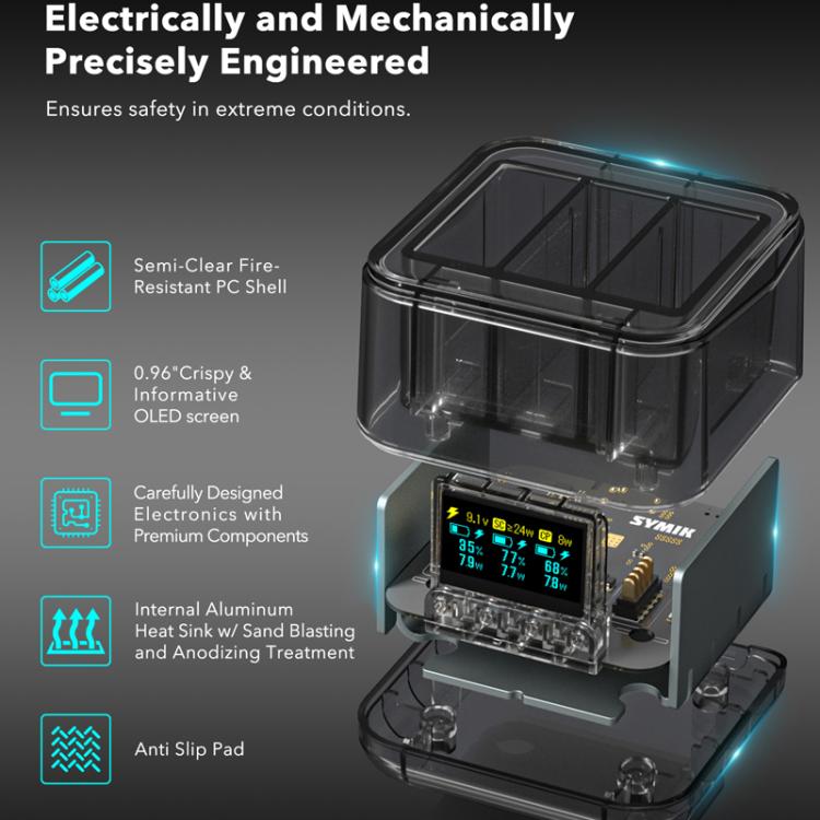 For GoPro HERO13 Black Super Fast Charger Dock Battery Charging Station With OLED Screen Display(Transparent Black) - Charger by buy2fix | Online Shopping UK | buy2fix