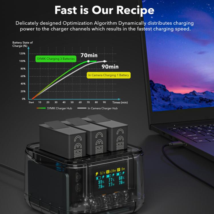 For GoPro HERO13 Black Super Fast Charger Dock Battery Charging Station With OLED Screen Display(Transparent Black) - Charger by buy2fix | Online Shopping UK | buy2fix