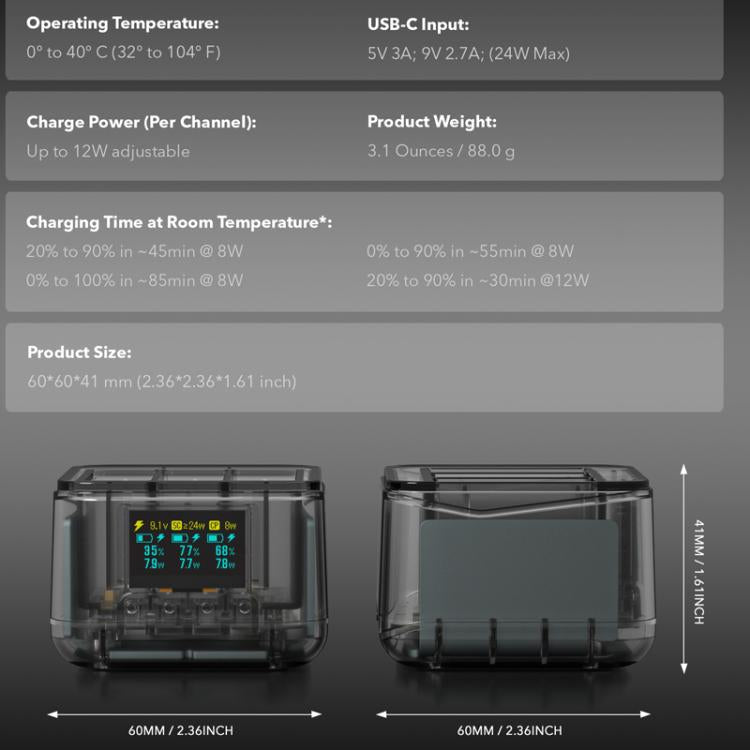 For GoPro HERO13 Black Super Fast Charger Dock Battery Charging Station With OLED Screen Display(Transparent Black) - Charger by buy2fix | Online Shopping UK | buy2fix