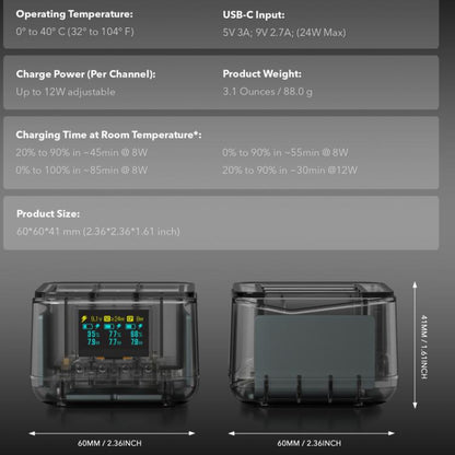 For GoPro HERO13 Black Super Fast Charger Dock Battery Charging Station With OLED Screen Display(Transparent Black) - Charger by buy2fix | Online Shopping UK | buy2fix