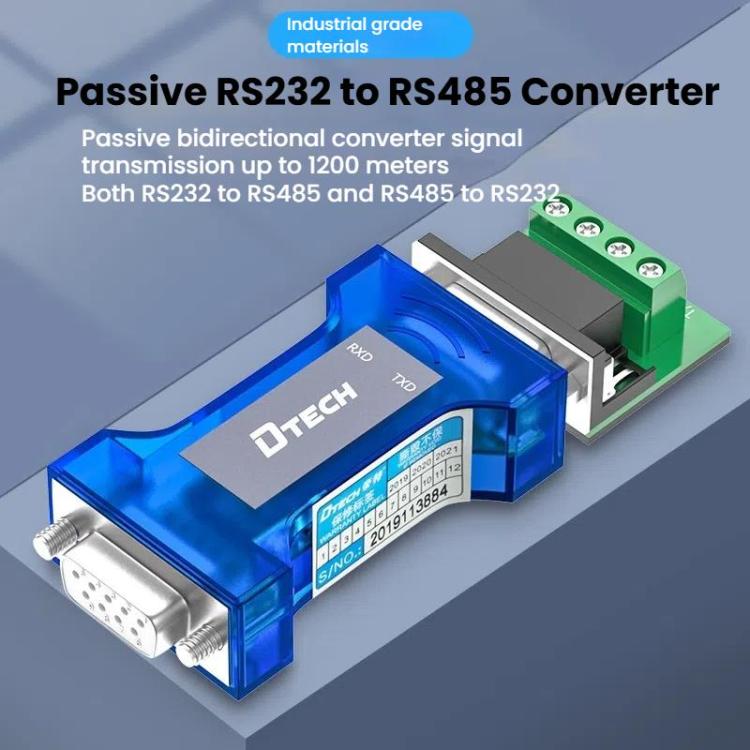 DTECH RS232 To RS485 Bi-Directional Converter With Surge & Transient Protection - Opto-Isolated Passive Interface - RS485 / RS232 Series by DTECH | Online Shopping UK | buy2fix