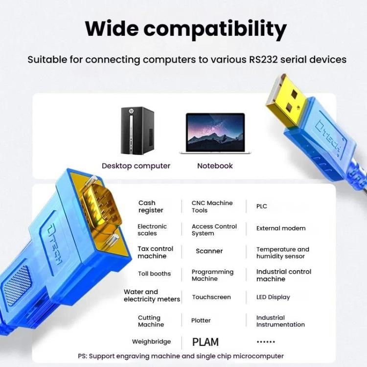 DTECH  DT-5011 USB 2.0 to RS232 Serial Adapter Cable, FT232 & ZT213 Dual-Chip with LED Indicator, Length: 3m - RS485 / RS232 Series by DTECH | Online Shopping UK | buy2fix