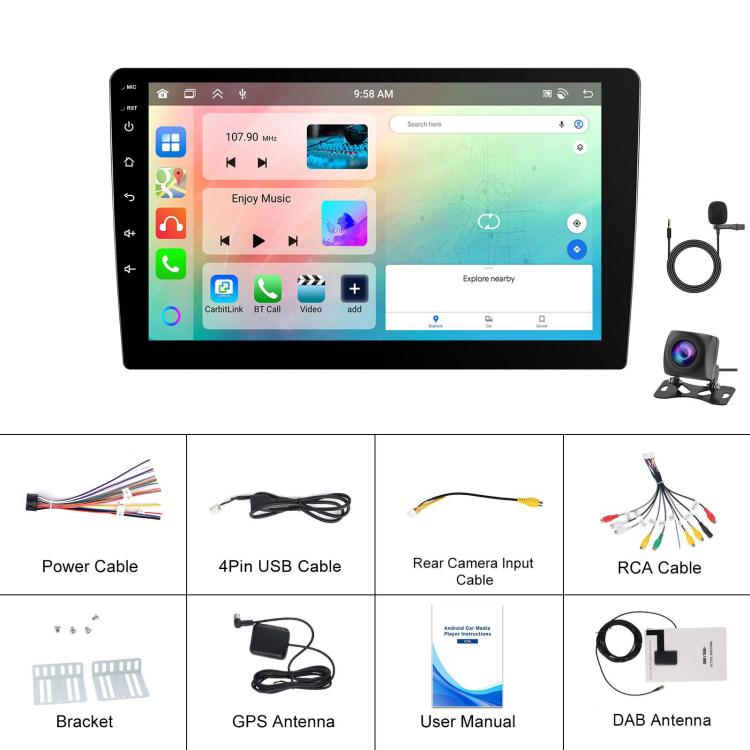 9 Inch Android 4+64G Dual-Butt Large Screen Car Carplay Built-In DAB Car Central Control Integrated Navigation System, Spec: Standard+AHD+Microphone - Car MP3 & MP4 & MP5 by buy2fix | Online Shopping UK | buy2fix