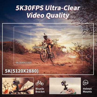 5K Action Camera WiFi Sport DV Riding Bicycle Drive Recorder With Led Light EIS Anti-shake(Black) - Video Cameras by buy2fix | Online Shopping UK | buy2fix