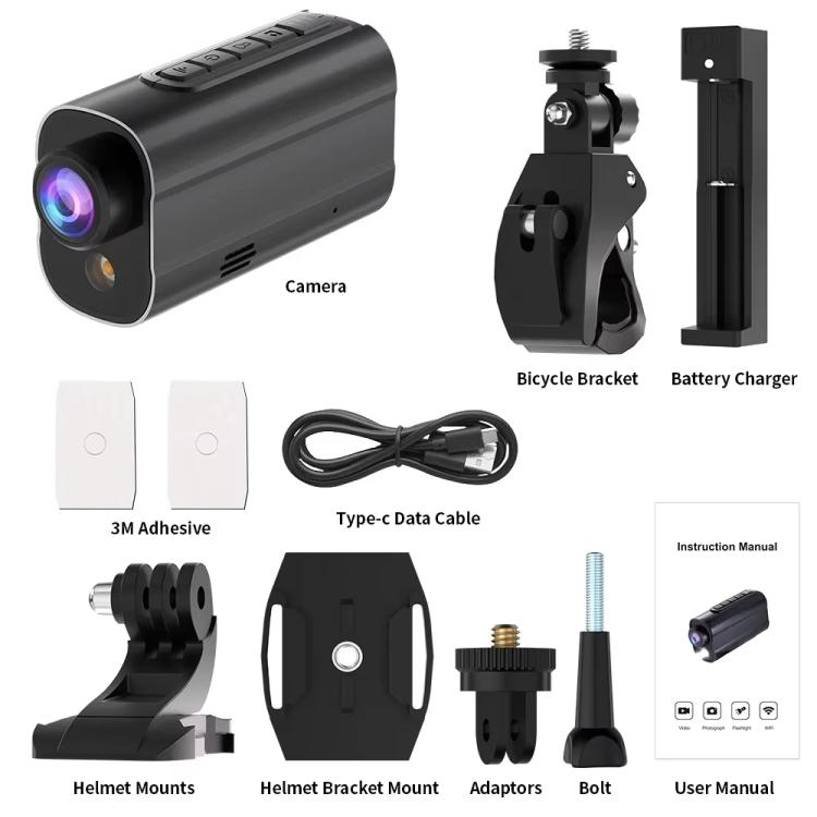 5K Action Camera WiFi Sport DV Riding Bicycle Drive Recorder With Led Light EIS Anti-shake(Black) - Video Cameras by buy2fix | Online Shopping UK | buy2fix