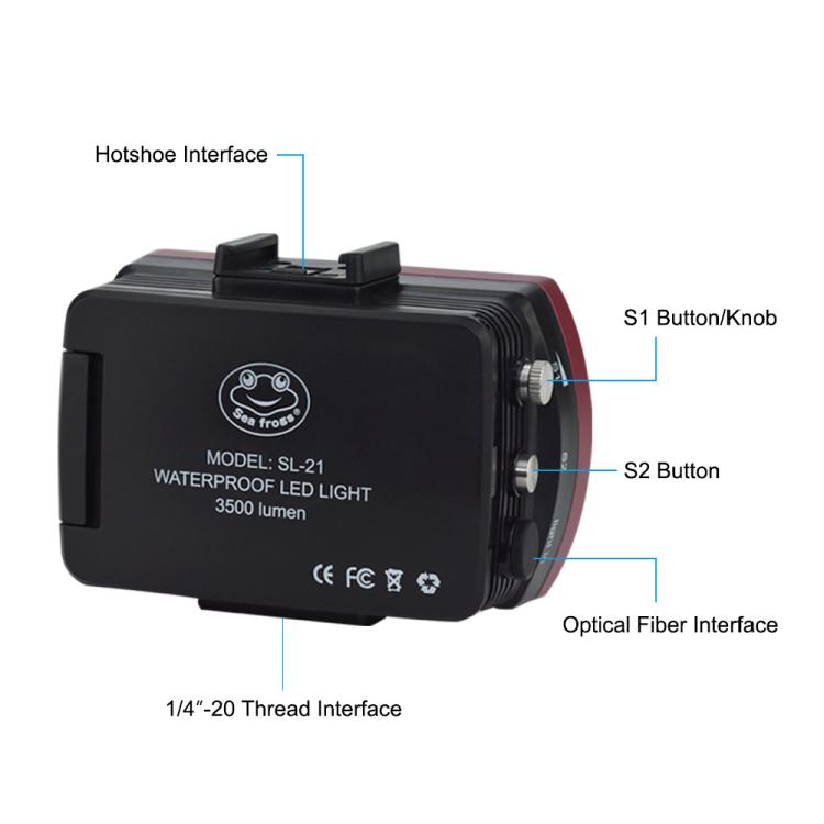 Sea Frogs SL-21 3500 Lumen 40m/130ft Waterproof Video Light For Diving Photo(Black) -  by Sea Frogs | Online Shopping UK | buy2fix
