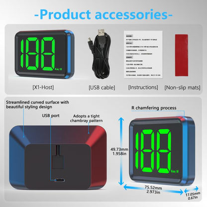 X1 Smart HUD Head-up Display Car GPS Speed Display HD Head-up Display, Spec: KM/H(Green) - Head Up Display System by buy2fix | Online Shopping UK | buy2fix