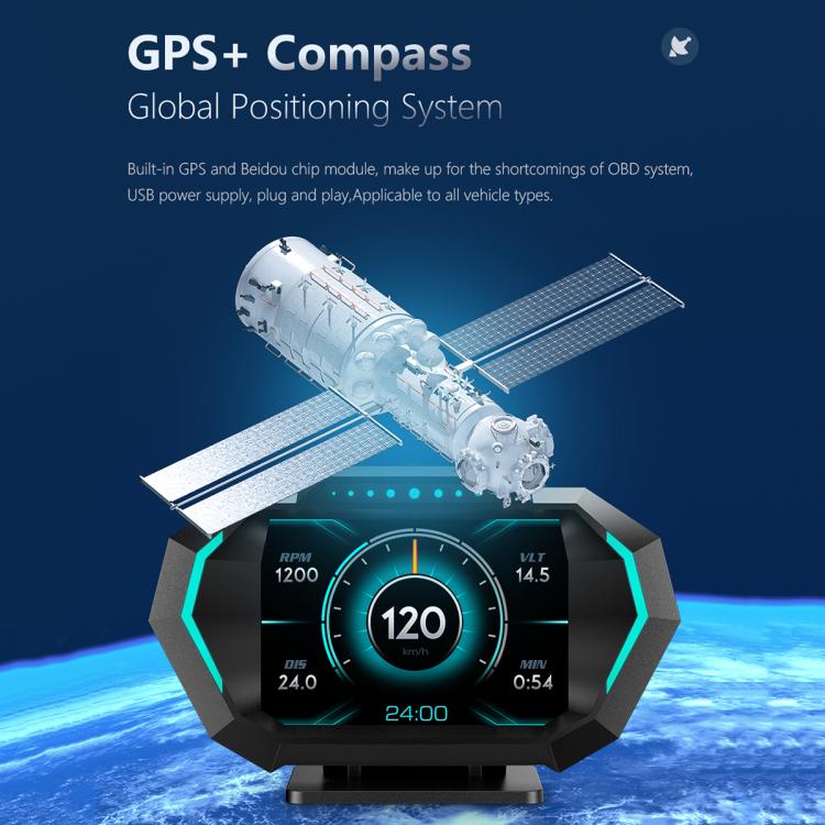 P24 Multifunctional Car HUD Head-up Display OBD+GPS Digital Speedometer Slope Meter - Head Up Display System by buy2fix | Online Shopping UK | buy2fix